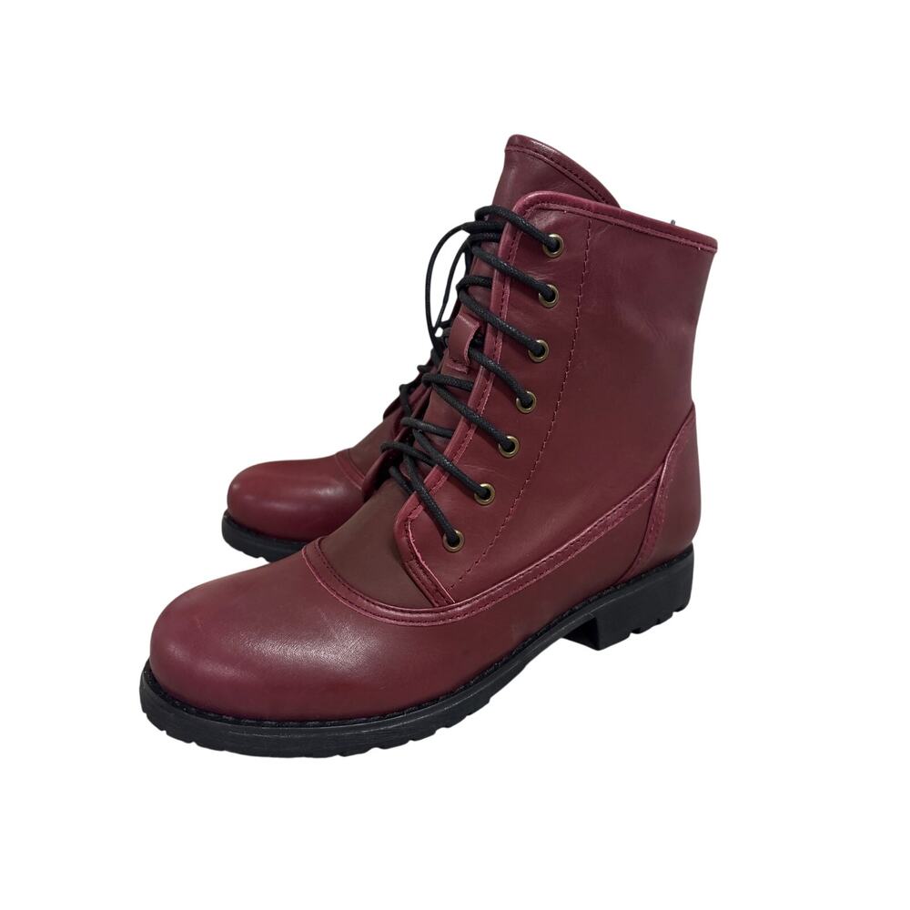 New Chinese Laundry Sz 7.5 Burgundy Red Lace Up Faux Leather Grunge Combat Boots